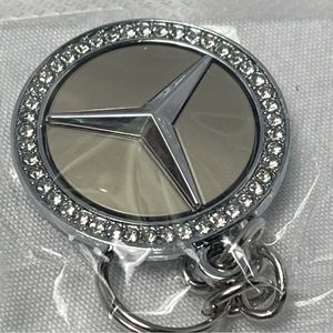 MERCEDES BENZ KEY CHAIN KEYRING SILVER TONE METAL 3D EMBLEM LOGO  1.25" DIAMETER
